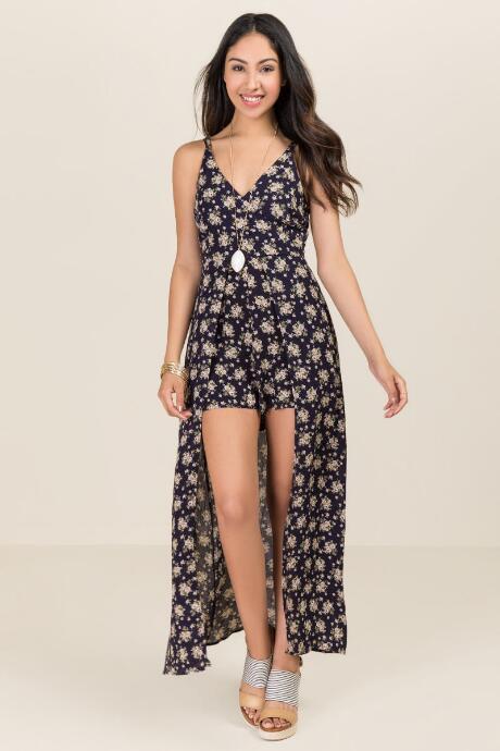 Francesca's Jarl Floral Maxi Romper - Navy