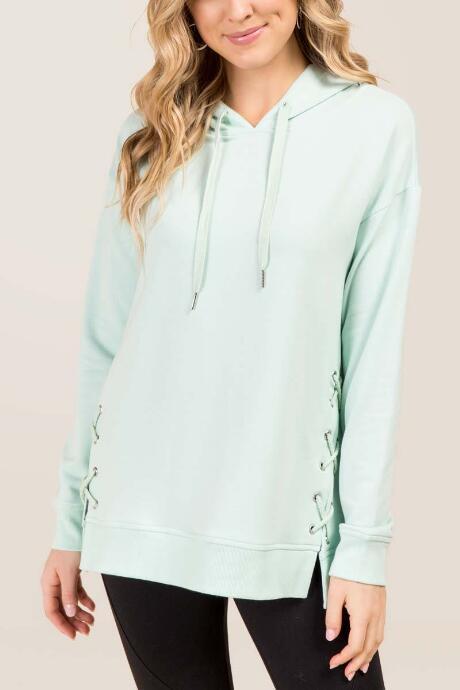 Francesca's Rebecca Lattice Fleece Hoodie - Mint
