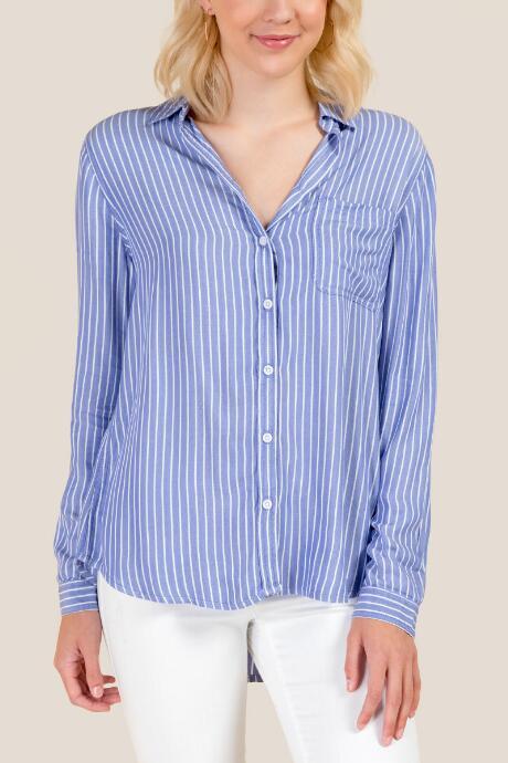Francesca's Sophie Thin Stripe Button Down - Blue