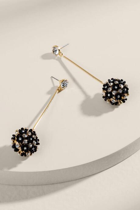 Francesca's Gracie Flower Bauble Drop Earrings - Black
