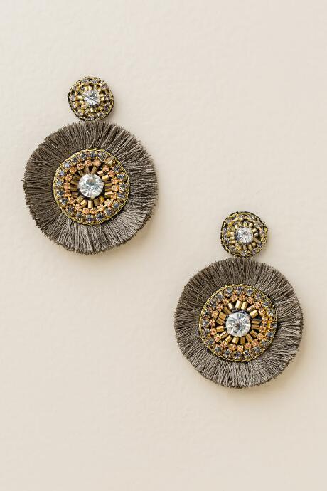 Francesca's Vera Circle Fan Statement Earrings - Gray