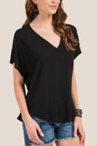 Lush V Neck Basic Back Seam Top - Black