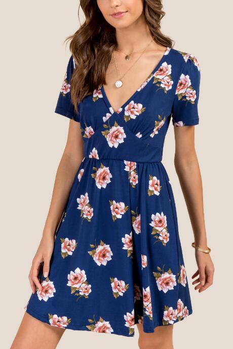 Francesca Inchess Lilou Faux Wrap Floral Knit Dress - Navy