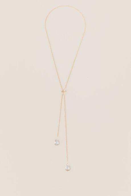 Francesca's Audrey Crystal Teardrop Necklace - Crystal