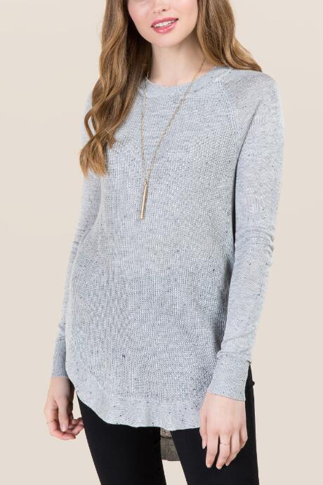 Alya Kylee Rounded Split Hem Pullover Sweater - Heather Gray
