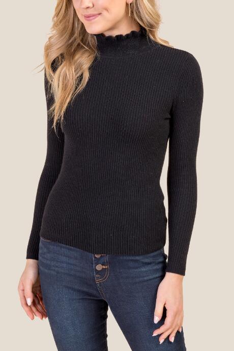 Francesca's Kourtney Ruffled Turtleneck Top - Black