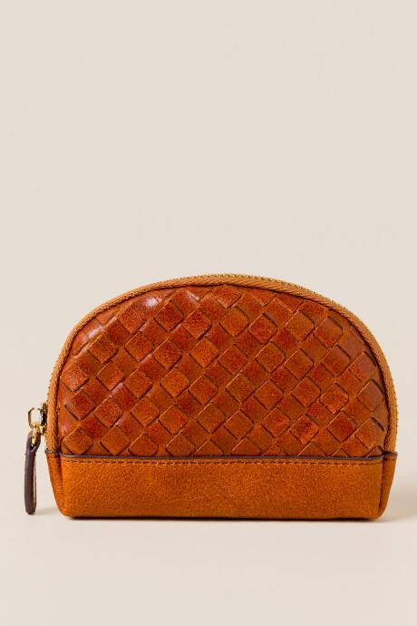 Francesca's Minka Woven Leather Coin Pouch - Tan