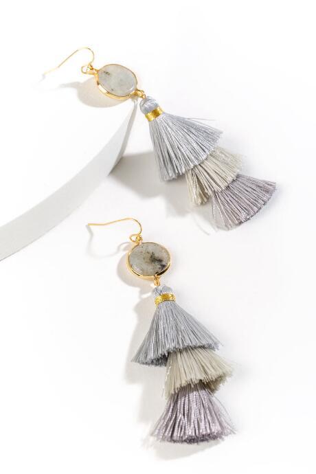 Francesca's Loren Semi-precious Tassel Earrings - Light Blue