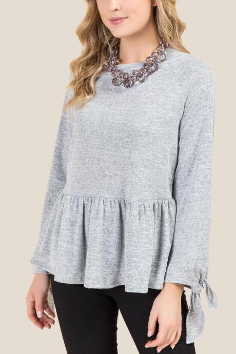Francesca's Peg Tie Sleeve Peplum Top - Heather Gray