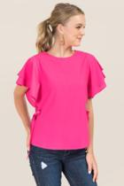 Alythea Corie Ruffle Sleeve Side Tie Blouse - Neon Pink