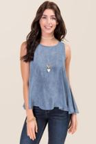 Blue Rain Ginnie Mineral Wash Open Cape Back Tank - Navy