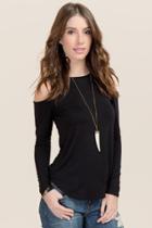 Ayla Marsha Cold Shoulder Scoop Neck Top - Black