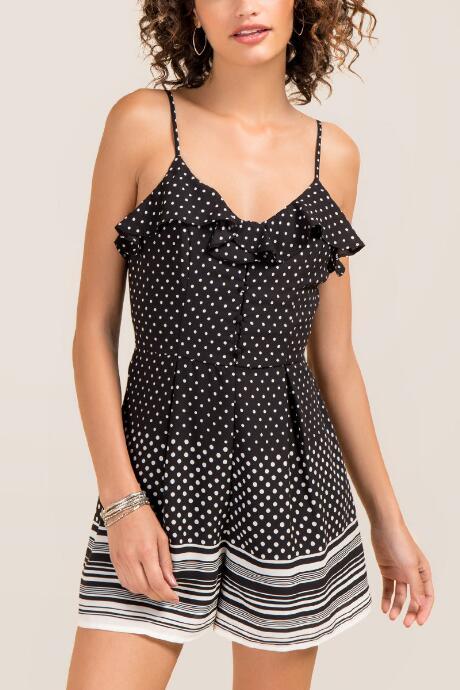 Francesca Inchess Carolyn Ruffled Bust Romper - Black