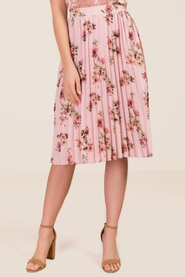 Blue Rain Suzie Floral Pleated Midi Skirt - Blush