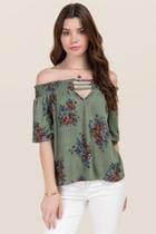 Blue Rain Reese Smocked Floral Off The Shoulder Knit Top - Dark Olive