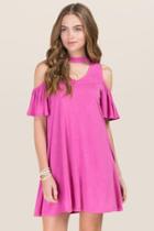 Alya Edith Cold Shoulder Gigi Shift Dress - Neon Pink