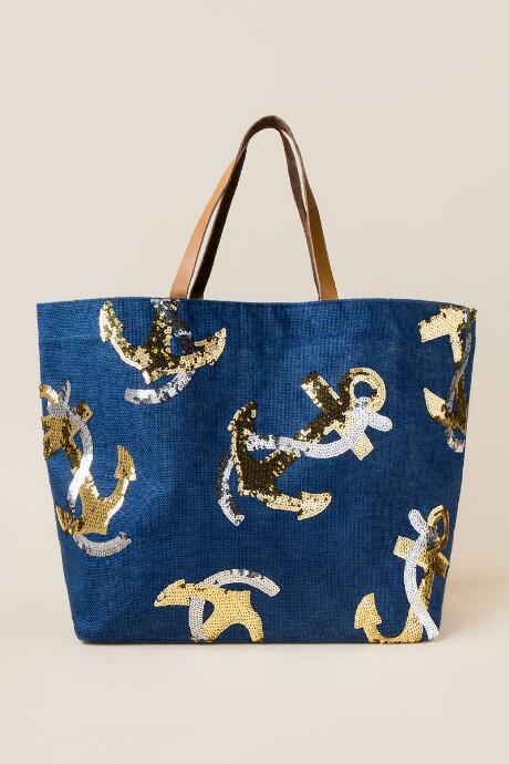 Francesca's Charlie Anchor Beach Tote - Navy