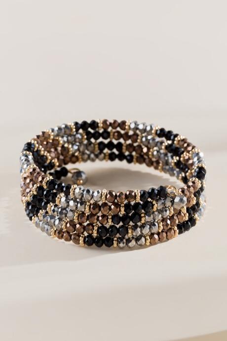 Francesca's Kailey Beaded Glass Coil Bracelet - Black