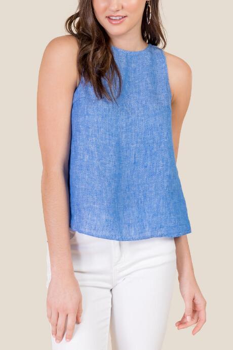 Francesca's Cynthia Button Back Tank Top - Chambray
