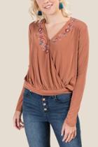 Francesca's Tammy Floral Embroidered Blouse - Amber