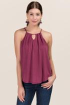 Alya Chenille High Neck Keyhole Cupro Tank - Wine