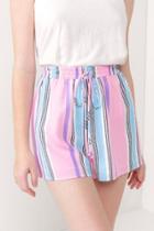 Francesca's Clarissa Striped Tie Waist Shorts - Living Coral