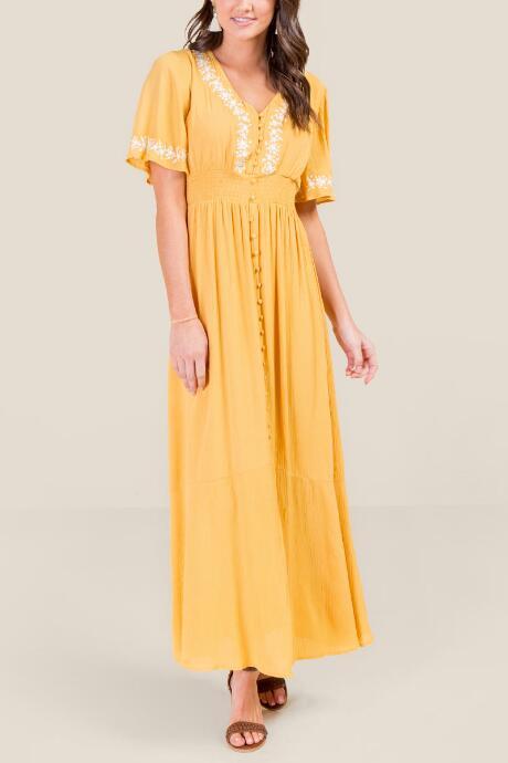 Francesca's Giselle Embroidered Maxi Dress - Sunshine