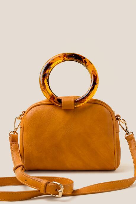 Francesca's Raquel Tortoise Ring Crossbody - Mustard