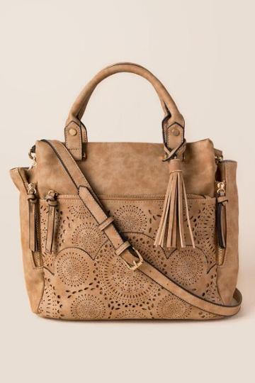 Francesca's Jodee Perforated Satchel - Cognac