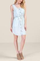 Francesca's Tracy Tie Waist Shift Dress - Chambray