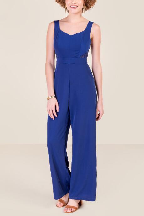 Francesca's Belinda Lace Insert Jumpsuit - Navy
