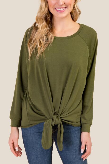 Francesca's Laila Tie Front Dolman Top - Olive