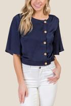 Francesca's Lauren Flutter Sleeve Top - Navy