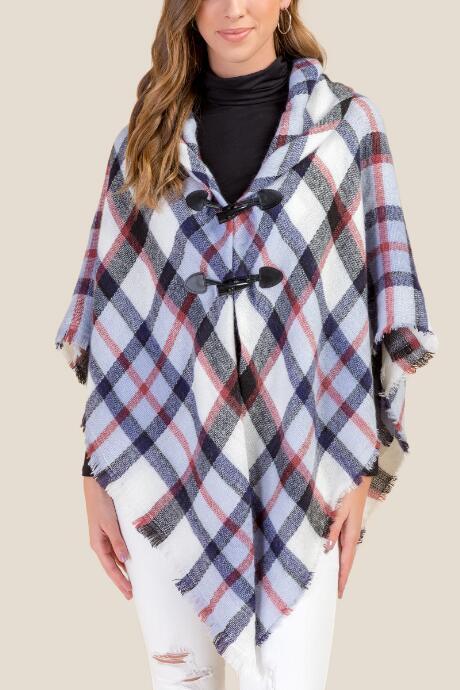 Francesca's Sarah Plaid Toggle Ruana - Ivory