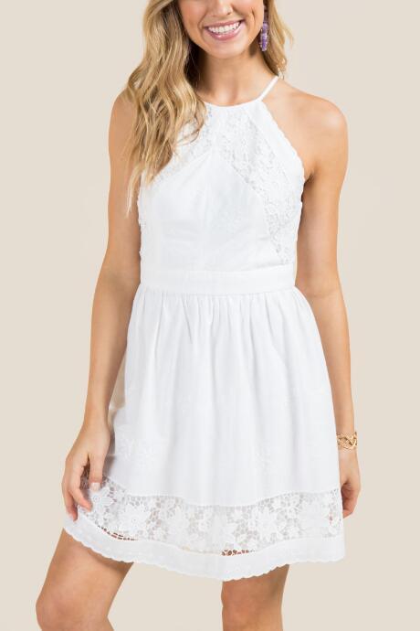 Francesca Inchess Alysa Scallop Trim A-line Dress - White