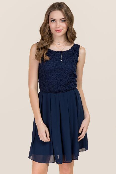 Francesca's Rene Cirle Lace A-line Dress - Navy