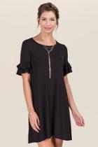 Alya Edwina Ruffle Sleeve Shift Dress - Black