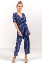 Francesca's Josephine Striped Jumpsuit - Light Blue