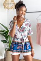 Francesca's Julissa Border Print Romper - White