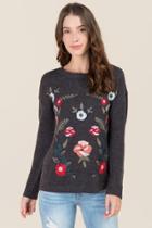 Blue Rian Alecia Floral Embroidered Pullover Sweater - Gray