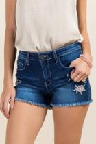 Francesca Inchess Marion Embroidered Fray Border Jean Shorts - Lite