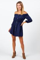 Francesca's Terita Off The Shoulder Dress - Navy