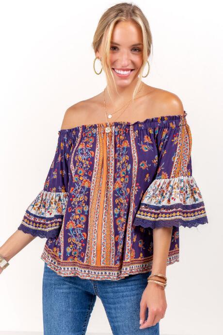Francesca's Sophie Off The Shoulder Blouse - Navy