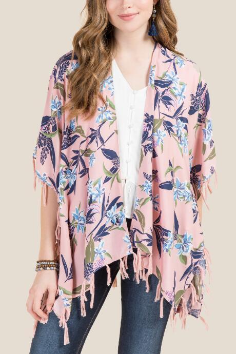 Francescas Elodie Tropical Tassel Ruana - Pink