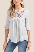 Francesca Inchess Tanya Yoke Embroidered Peasant Blouse - Gray