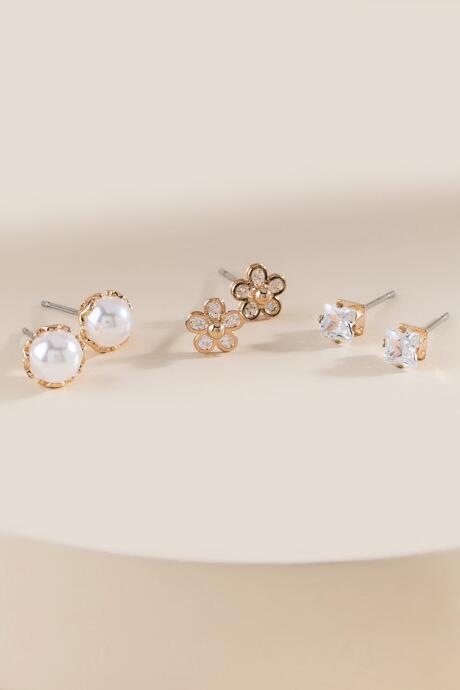 Francesca's Andi Cubic Zirconia Flower Earring Set - Crystal
