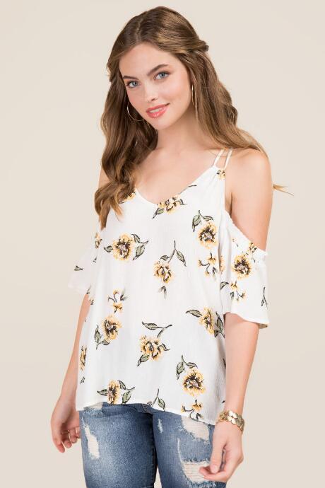 Blue Rain Alessandra Cold Shoulder Floral Top - Ivory