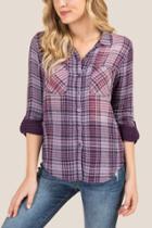 Francesca's Sierra Button Back Plaid Top - Navy