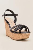 Cl By Laundry, Cuteness Beaded Cork Wedge - Black