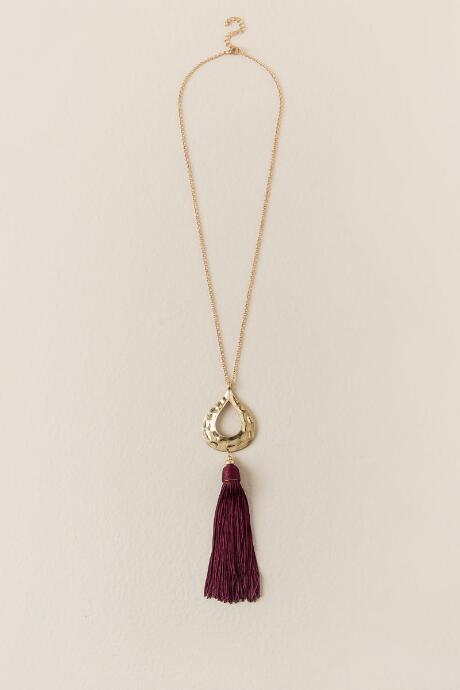 Francesca's Hazel Berry Tassel Necklace - Wine